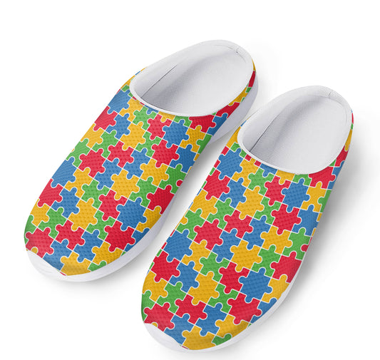 Autism Awareness Jigsaw Pattern Print Mesh Casual Shoes