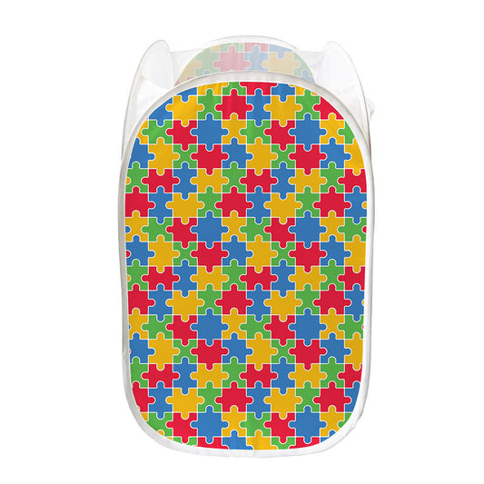 Autism Awareness Jigsaw Pattern Print Mesh Laundry Hamper