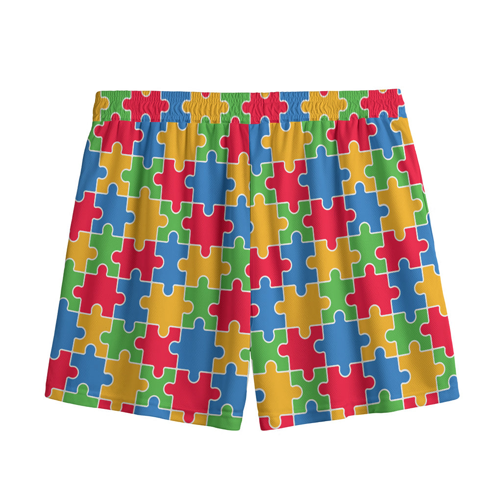 Autism Awareness Jigsaw Pattern Print Mesh Shorts