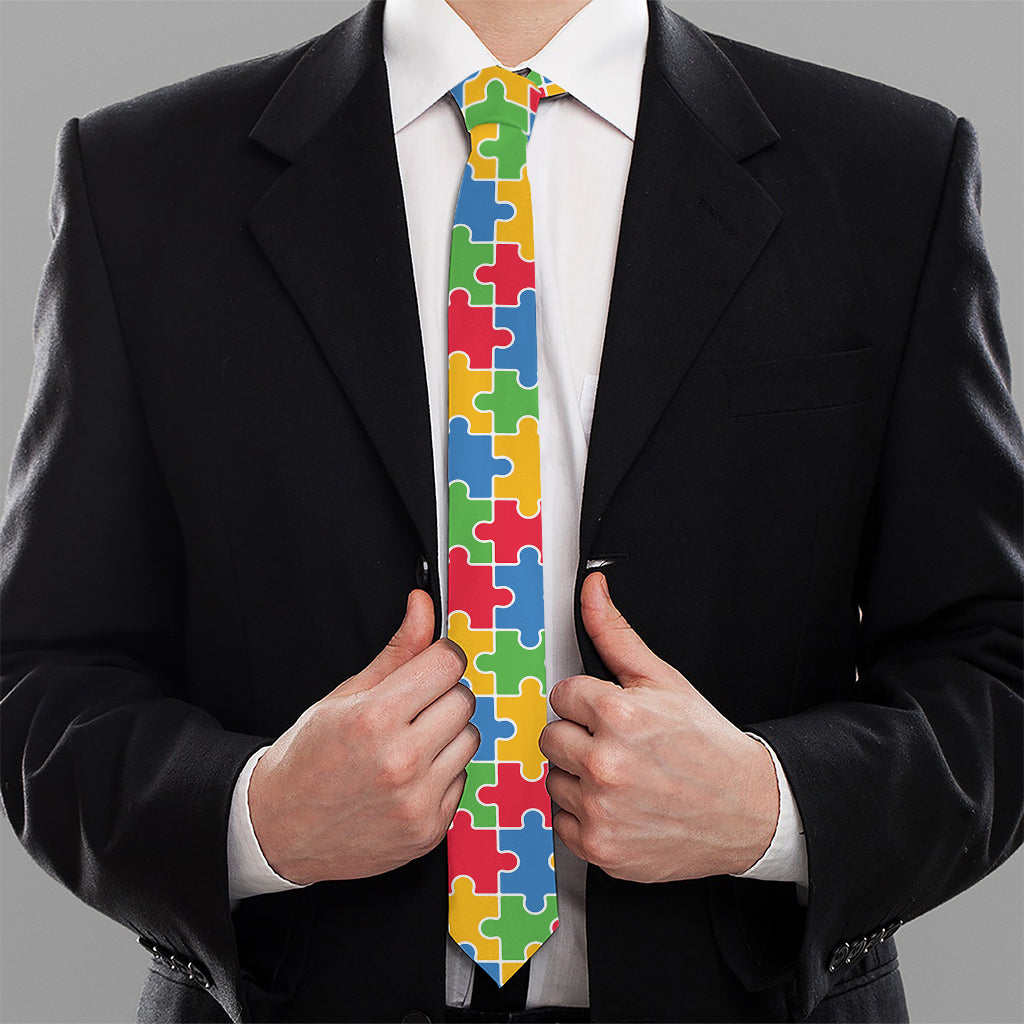 Autism Awareness Jigsaw Pattern Print Necktie