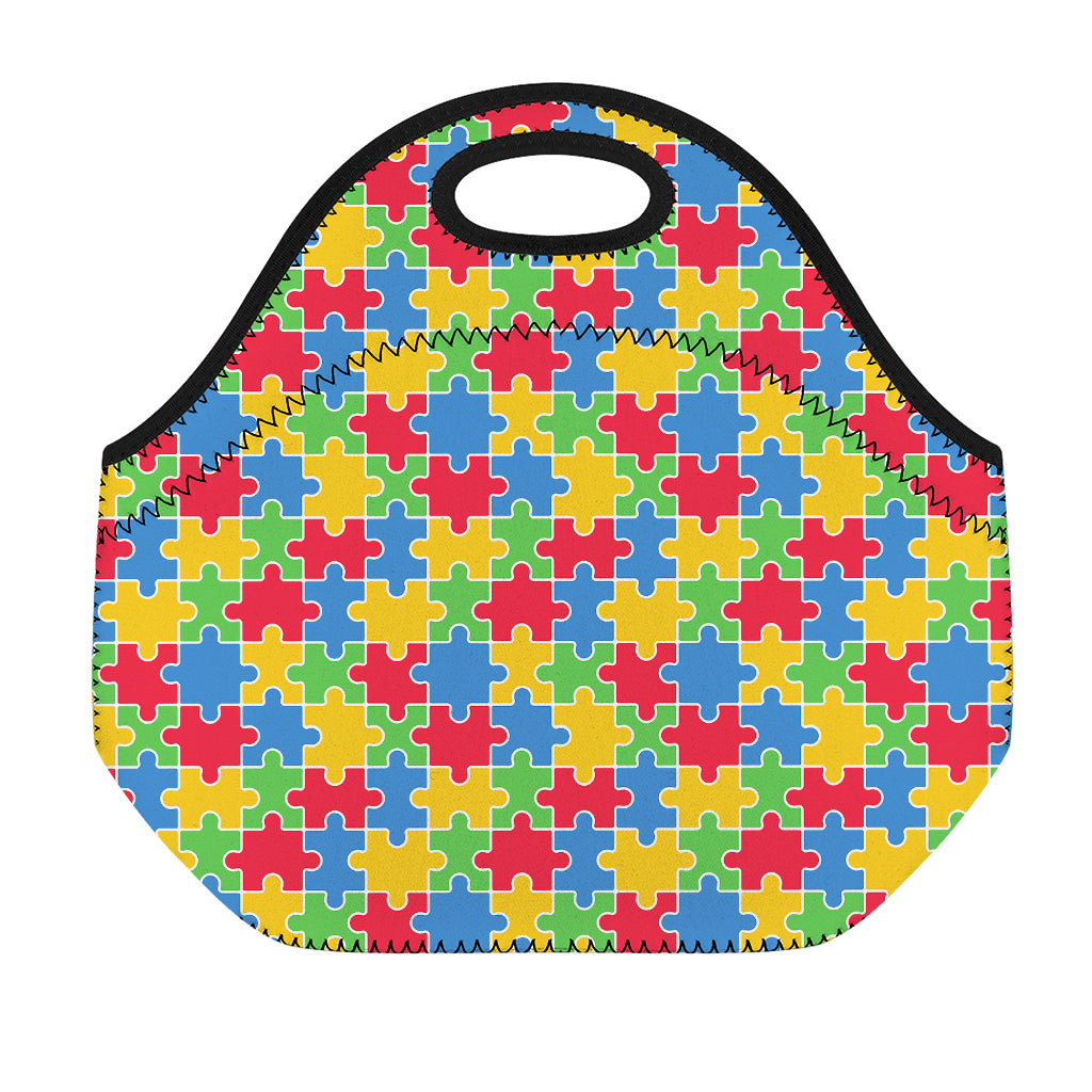 Autism Awareness Jigsaw Pattern Print Neoprene Lunch Bag