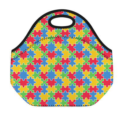 Autism Awareness Jigsaw Pattern Print Neoprene Lunch Bag