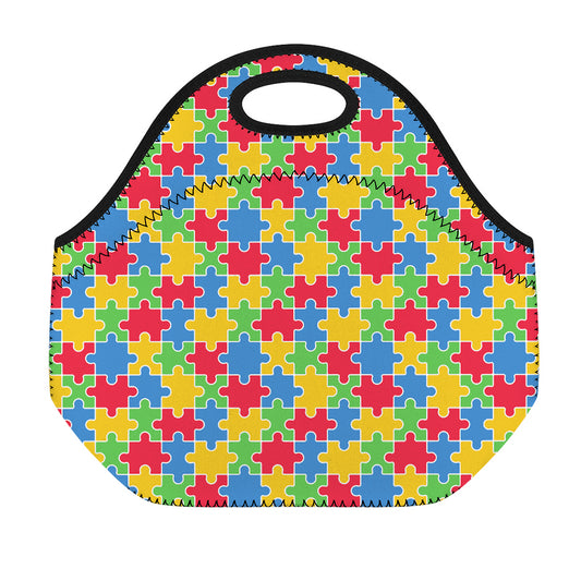 Autism Awareness Jigsaw Pattern Print Neoprene Lunch Bag