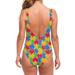 Autism Awareness Jigsaw Pattern Print One Piece Swimsuit