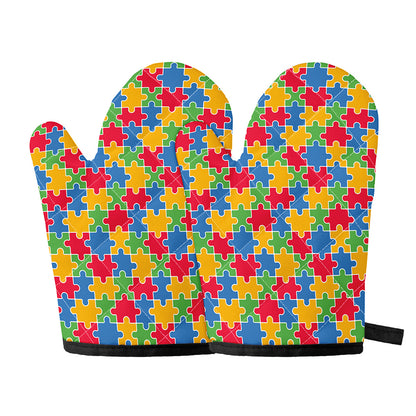 Autism Awareness Jigsaw Pattern Print Oven Mitts