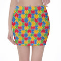 Autism Awareness Jigsaw Pattern Print Pencil Mini Skirt