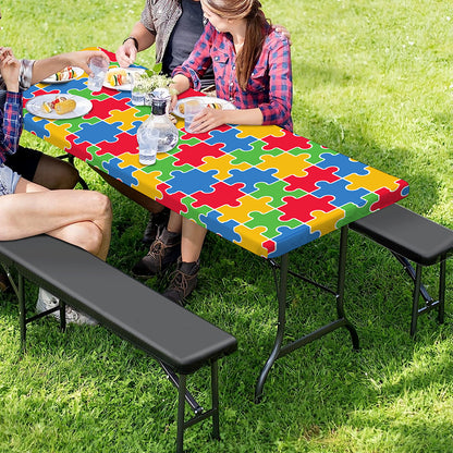 Autism Awareness Jigsaw Pattern Print Picnic Table Cover