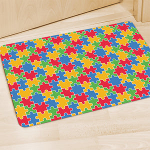 Autism Awareness Jigsaw Pattern Print Polyester Doormat