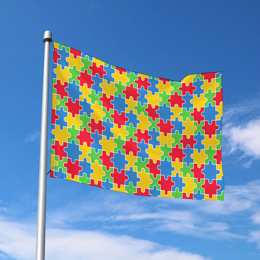 Autism Awareness Jigsaw Pattern Print Polyester Flag