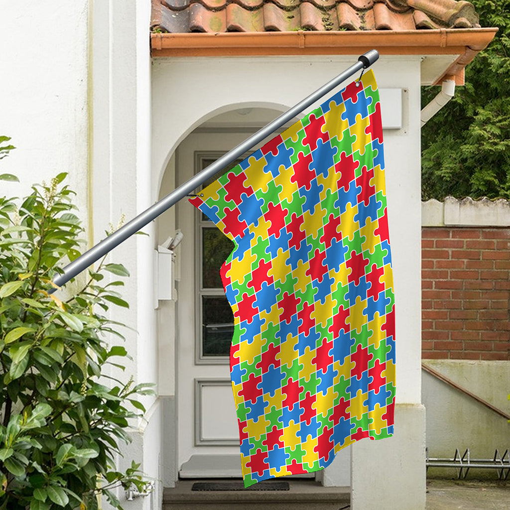 Autism Awareness Jigsaw Pattern Print Polyester Flag