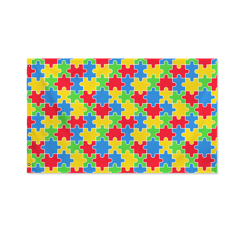 Autism Awareness Jigsaw Pattern Print Polyester Flag