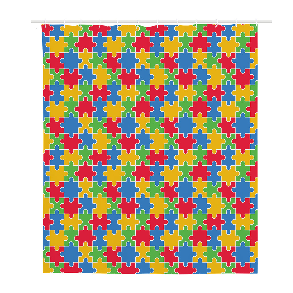 Autism Awareness Jigsaw Pattern Print Polyester Shower Curtain