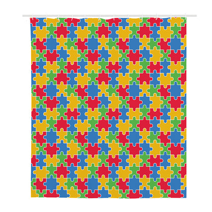 Autism Awareness Jigsaw Pattern Print Polyester Shower Curtain