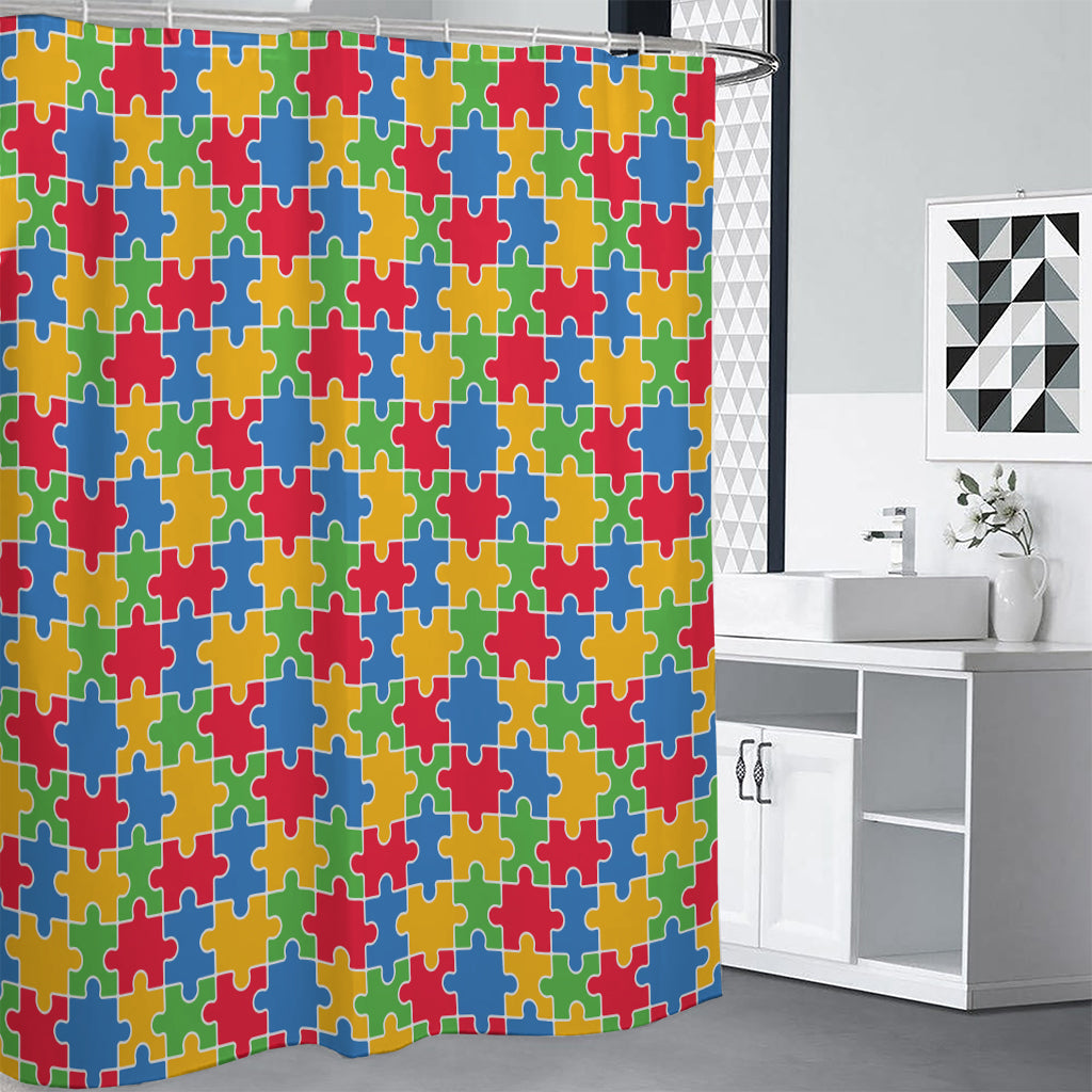 Autism Awareness Jigsaw Pattern Print Premium Shower Curtain