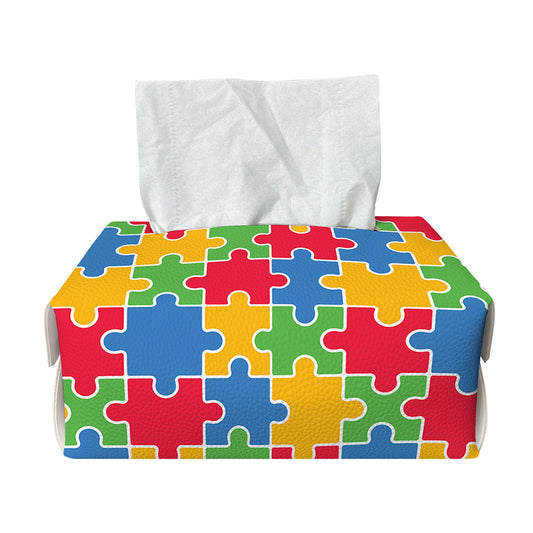 Autism Awareness Jigsaw Pattern Print Rectangle Tissue Box Cover