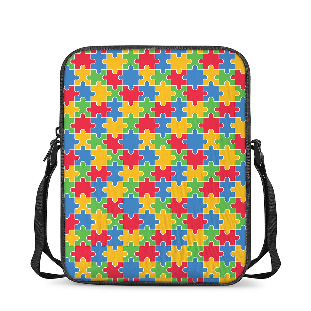 Autism Awareness Jigsaw Pattern Print Rectangular Crossbody Bag