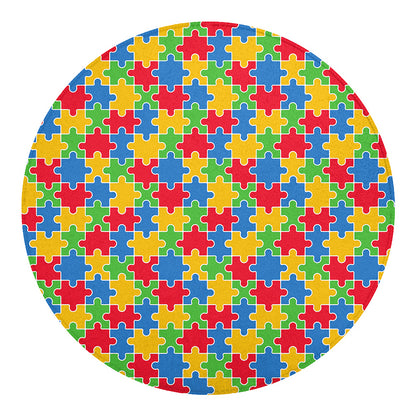 Autism Awareness Jigsaw Pattern Print Round Blanket