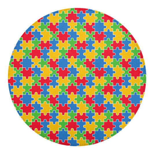 Autism Awareness Jigsaw Pattern Print Round Blanket