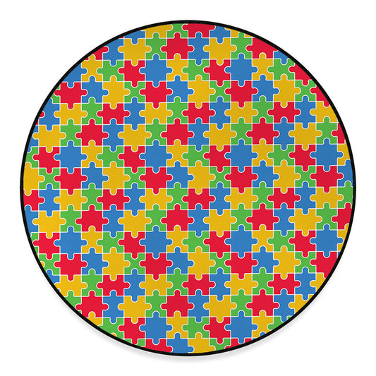 Autism Awareness Jigsaw Pattern Print Round Floor Mat