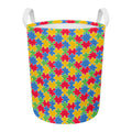 Autism Awareness Jigsaw Pattern Print Round Laundry Basket