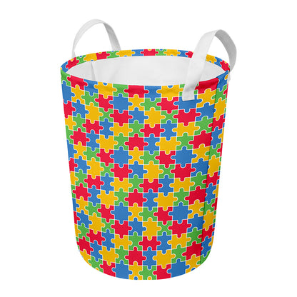 Autism Awareness Jigsaw Pattern Print Round Laundry Basket