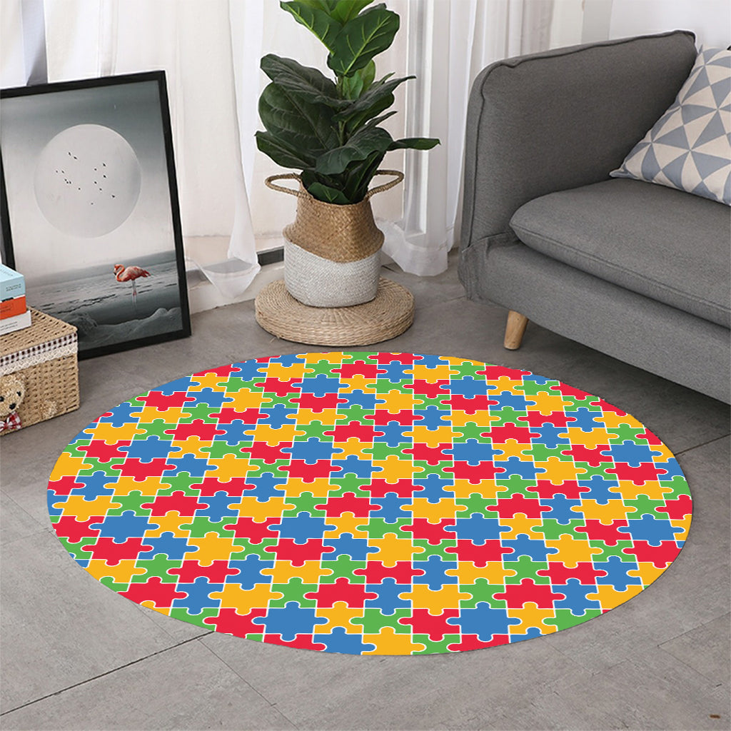 Autism Awareness Jigsaw Pattern Print Round Rug