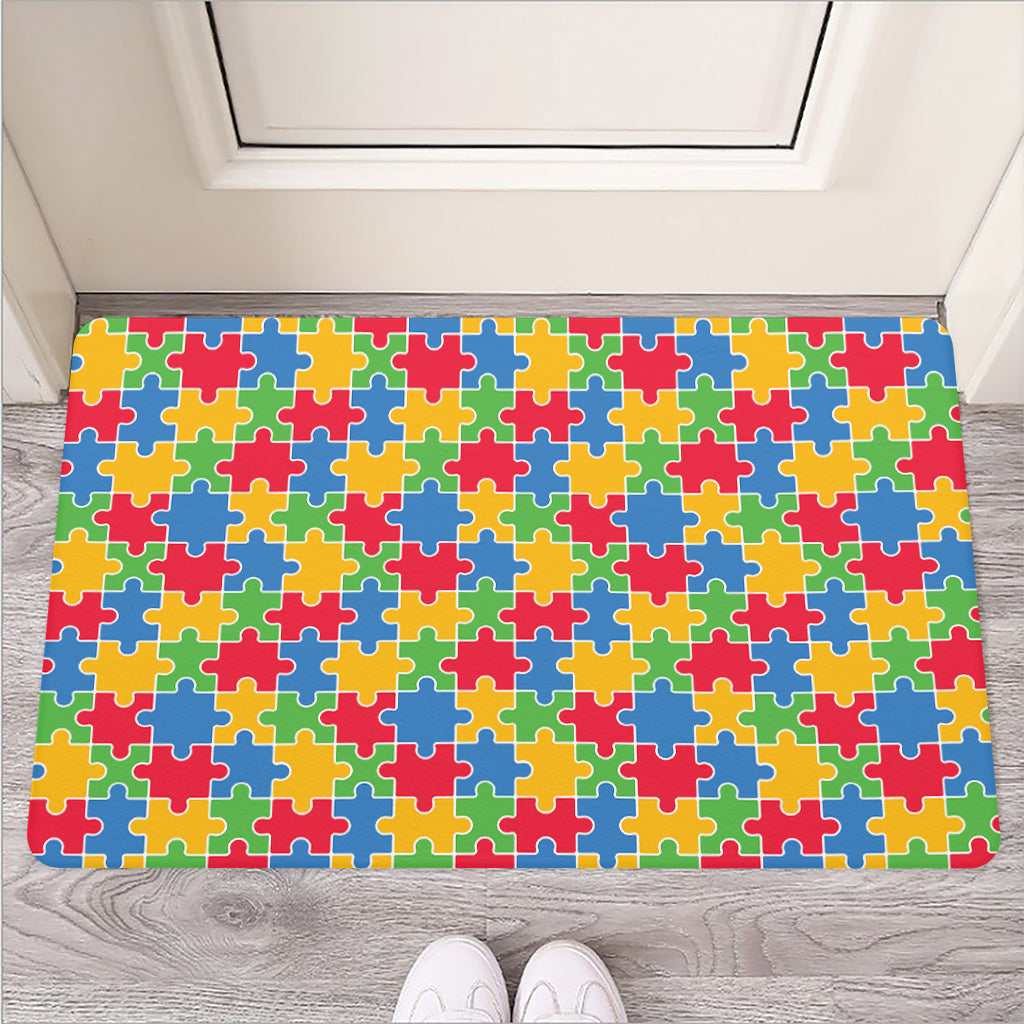 Autism Awareness Jigsaw Pattern Print Rubber Doormat