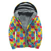 Autism Awareness Jigsaw Pattern Print Sherpa Lined Zip Up Hoodie