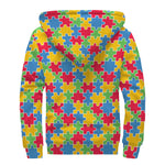 Autism Awareness Jigsaw Pattern Print Sherpa Lined Zip Up Hoodie