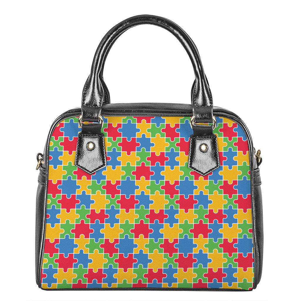Autism Awareness Jigsaw Pattern Print Shoulder Handbag