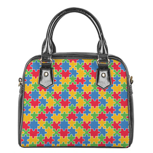 Autism Awareness Jigsaw Pattern Print Shoulder Handbag