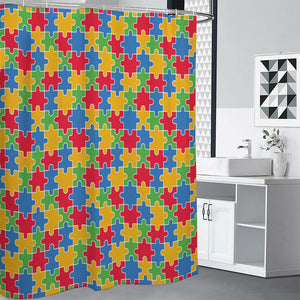 Autism Awareness Jigsaw Pattern Print Shower Curtain