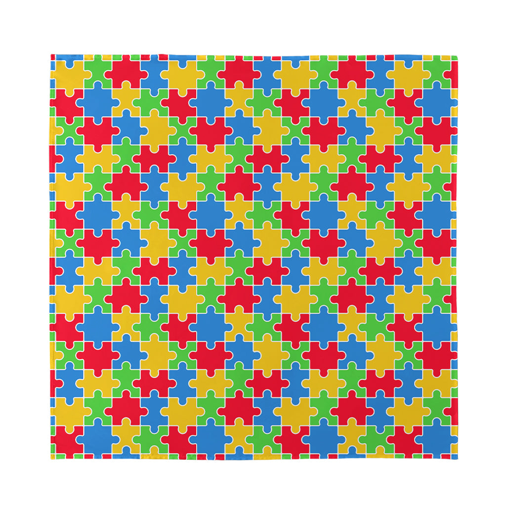 Autism Awareness Jigsaw Pattern Print Silk Bandana