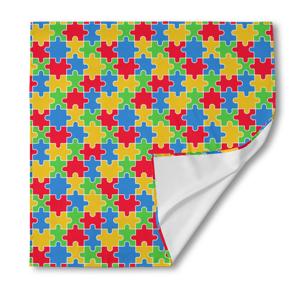 Autism Awareness Jigsaw Pattern Print Silk Bandana