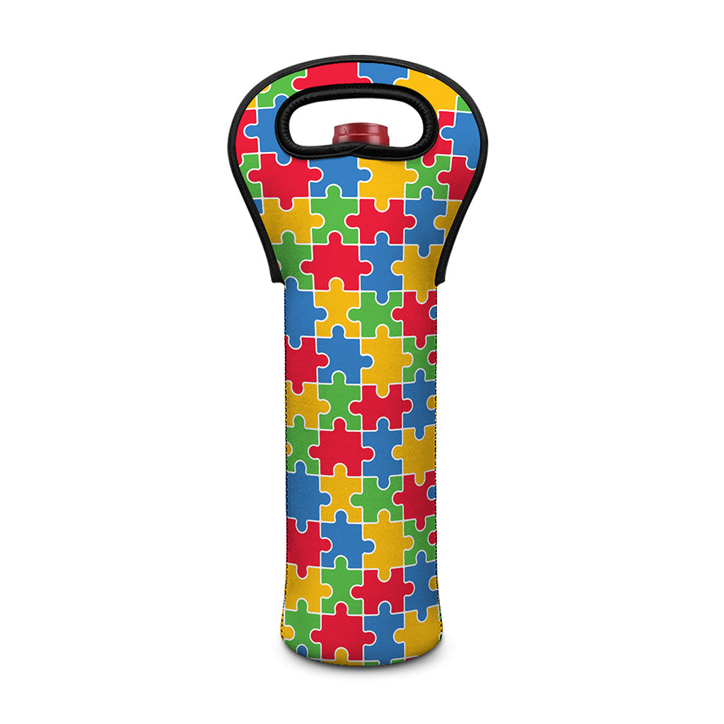 Autism Awareness Jigsaw Pattern Print Single Neoprene Wine Tote