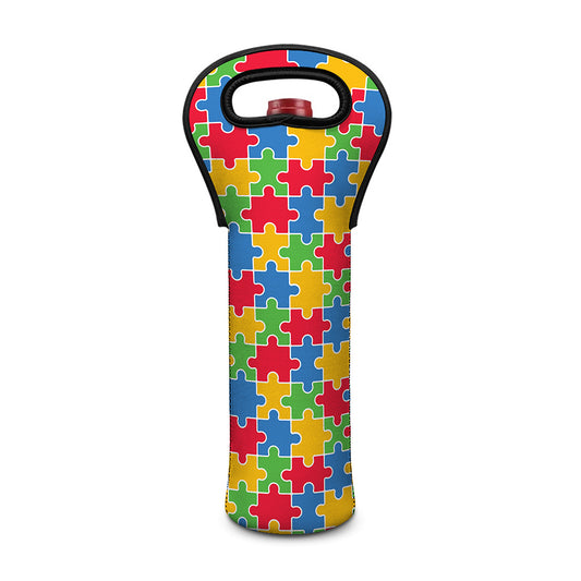 Autism Awareness Jigsaw Pattern Print Single Neoprene Wine Tote