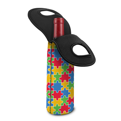 Autism Awareness Jigsaw Pattern Print Single Neoprene Wine Tote
