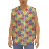 Autism Awareness Jigsaw Pattern Print Sleeveless Baseball Jersey