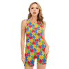 Autism Awareness Jigsaw Pattern Print Sleeveless One Piece Swimsuit