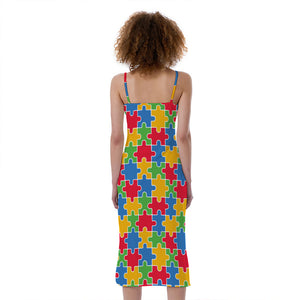 Autism Awareness Jigsaw Pattern Print Slim Fit Midi Cami Dress