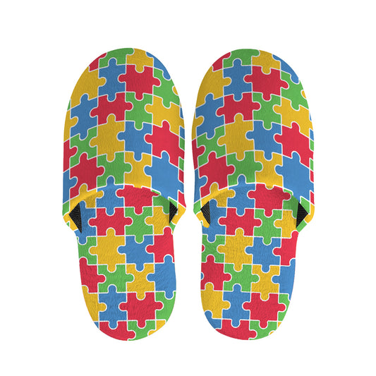 Autism Awareness Jigsaw Pattern Print Slippers