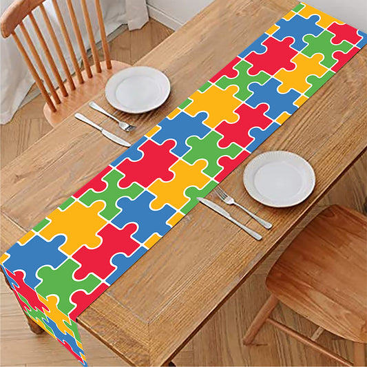 Autism Awareness Jigsaw Pattern Print Table Runner