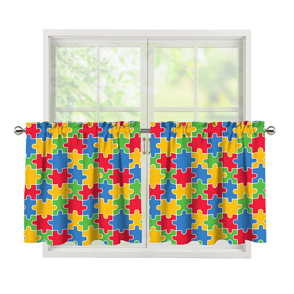 Autism Awareness Jigsaw Pattern Print Tier Curtains