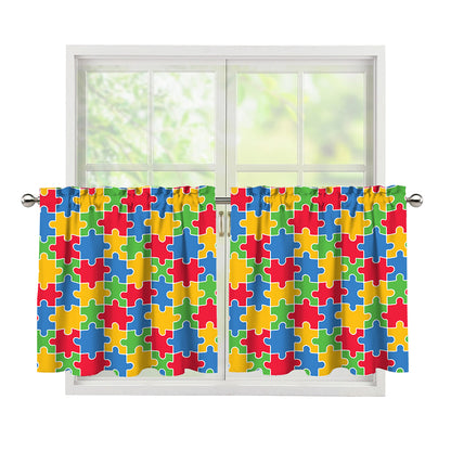 Autism Awareness Jigsaw Pattern Print Tier Curtains