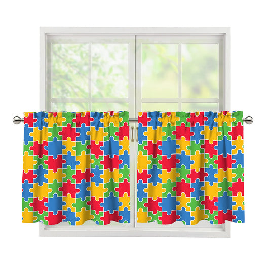 Autism Awareness Jigsaw Pattern Print Tier Curtains