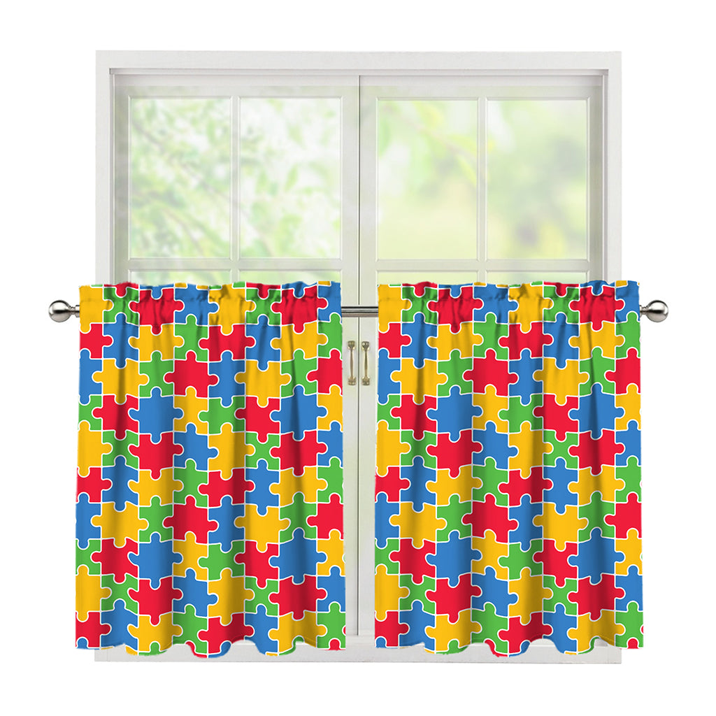 Autism Awareness Jigsaw Pattern Print Tier Curtains
