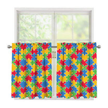 Autism Awareness Jigsaw Pattern Print Tier Curtains