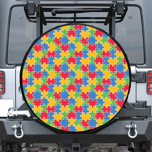 Autism Awareness Jigsaw Pattern Print Tire Cover