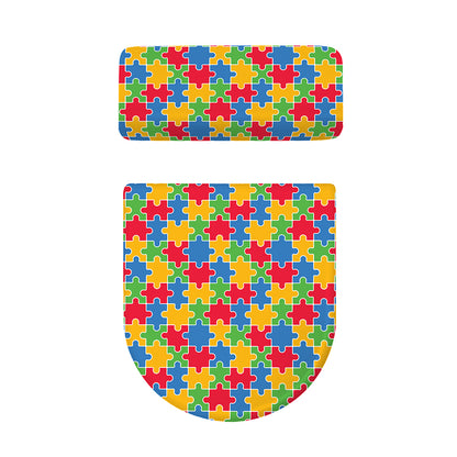 Autism Awareness Jigsaw Pattern Print Toilet Lid And Tank Cover Set