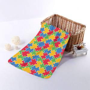 Autism Awareness Jigsaw Pattern Print Towel